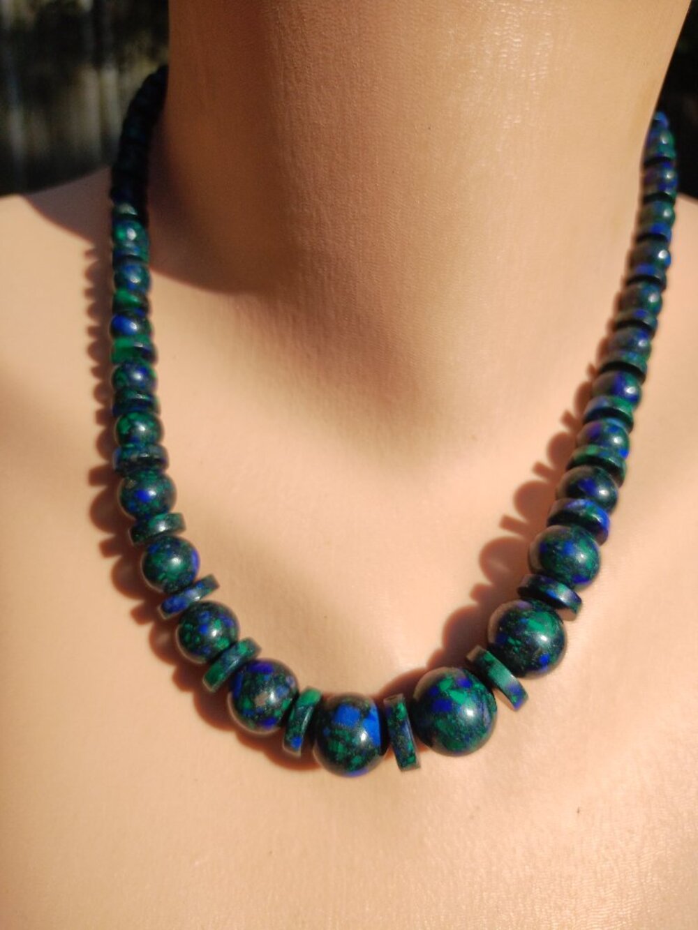 Jay King DTR 925 Sterling Silver Azurite Malachite Graduated Bead Necklace 18" - Picture 5 of 11